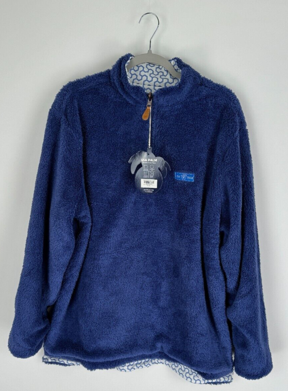 USA Palm Mens Reversible Shaggy Ocean Fleece Tribe 2.0 1/4 Zip Size Large NWT